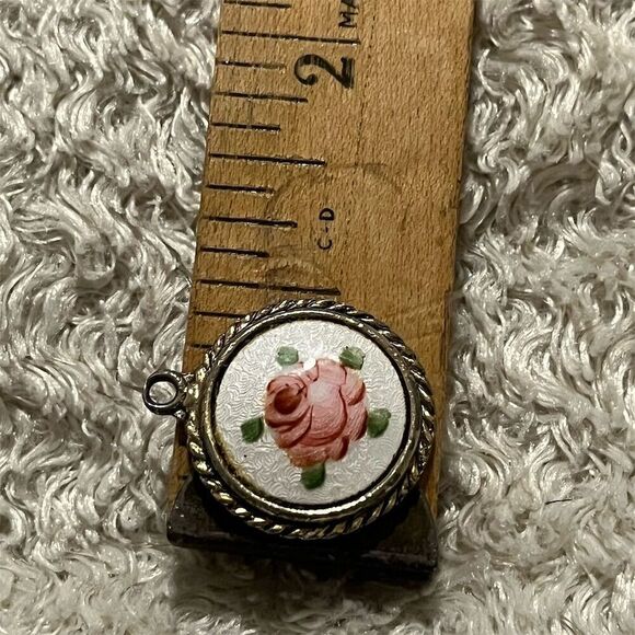 Vintage Floral Guilloche Enamel Rose Reversible Greek Coin Paz Pendant Victorian - Picture 3 of 3